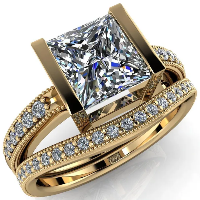 Fire Brilliance Rings Trami PrincessSquare Half Bezel Ring