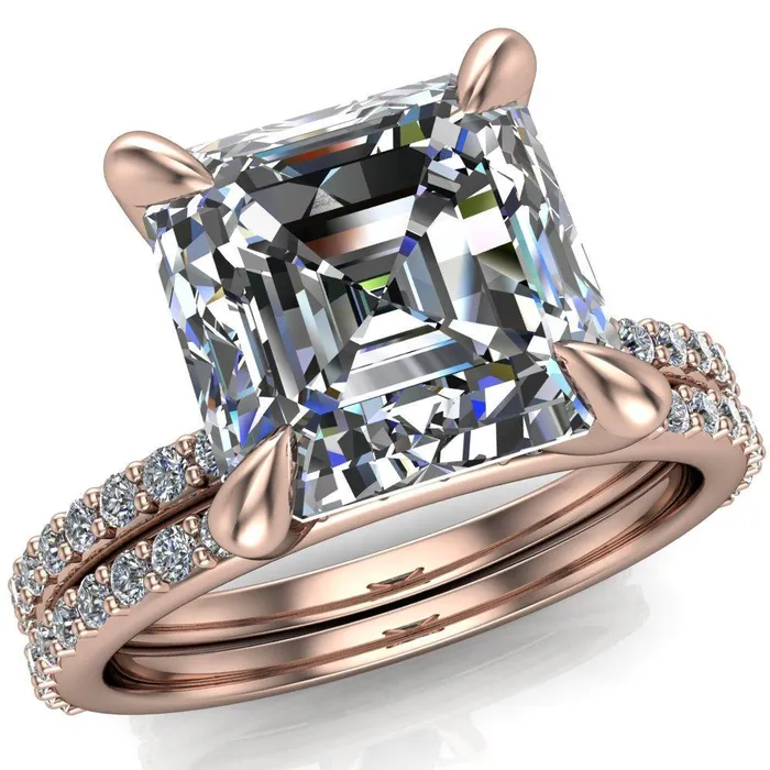 Fire Brilliance Rings Venus Asscher Moissanite Diamond Fire Band 4 Claw Sculptural Prongs Ring Fire Brilliance Rings Venus Asscher Moissanite Diamond Fire Band 4 Claw Sculptural Prongs Ring
