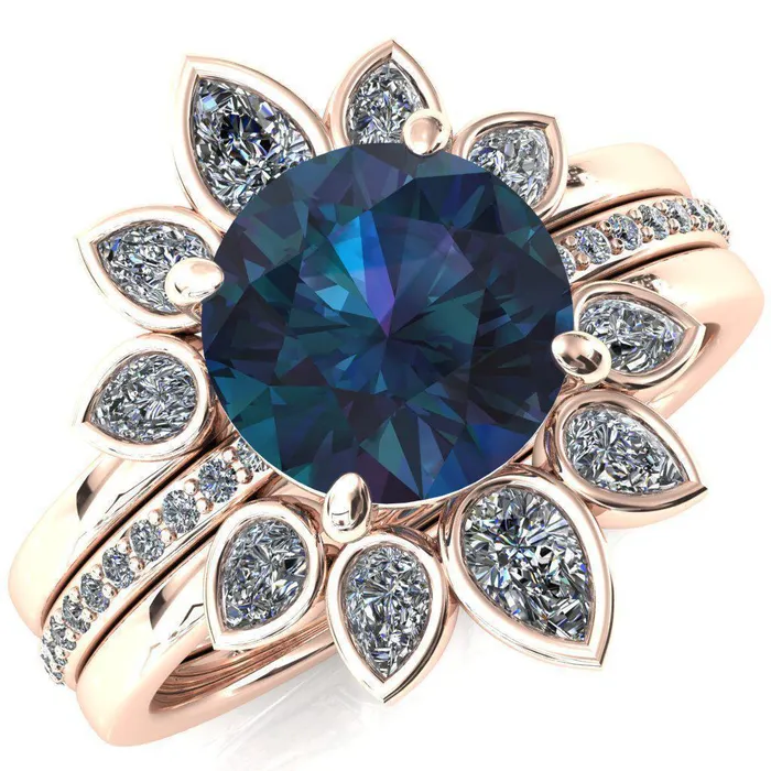 Flora Round Alexandrite 12 Eternity Accent Diamond Ring Fire Brilliance Rings Flora Round Alexandrite 12 Eternity Accent Diamond Ring Fire Brilliance Rings