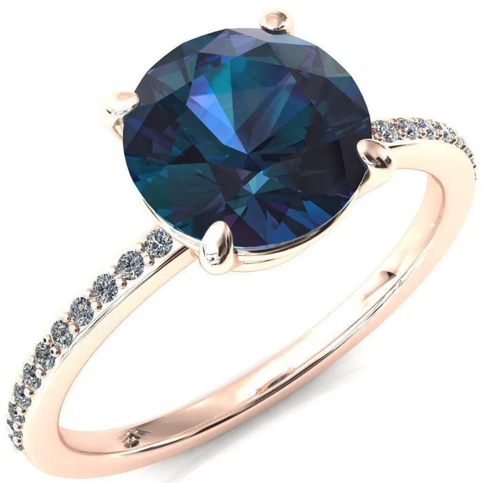 Flora Round Alexandrite 12 Eternity Accent Diamond Ring Fire Brilliance Rings