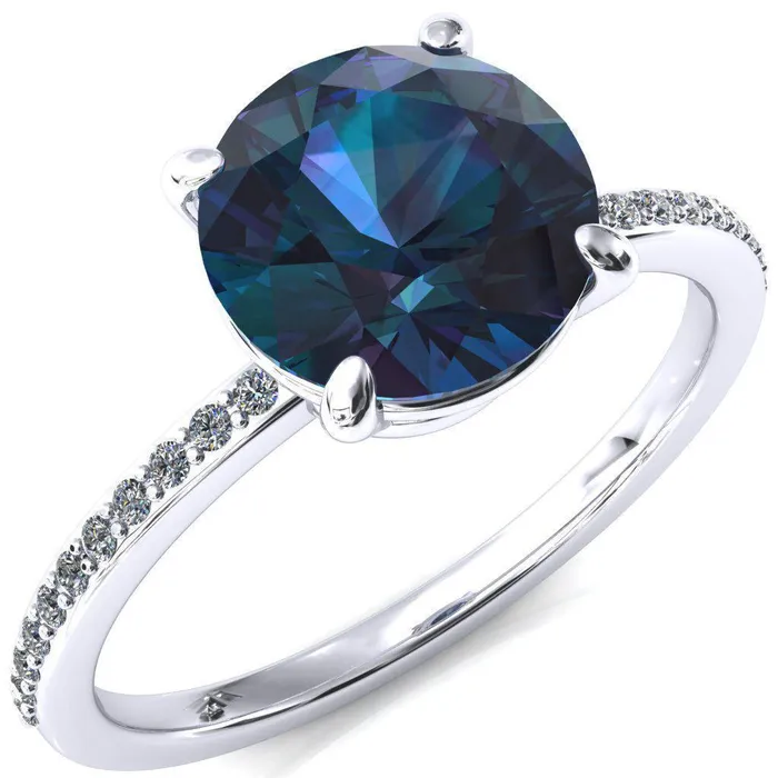 Flora Round Alexandrite 12 Eternity Accent Diamond Ring Fire Brilliance Rings