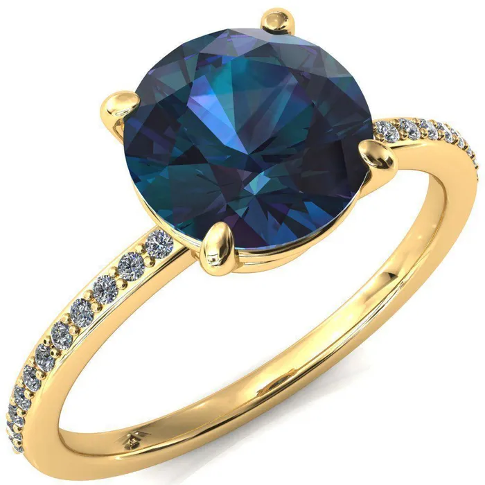 Flora Round Alexandrite 12 Eternity Accent Diamond Ring Fire Brilliance Rings