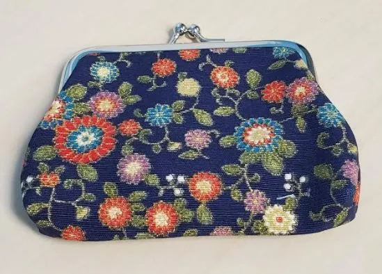 G171 Navy Blue Colorful Floral Design Clasp Coin Purse POLLY Rings