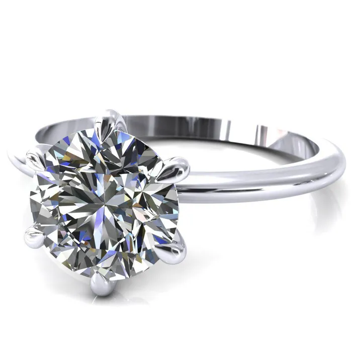 Gracey Round Center Stone 6Claw Prong Engagement Ring Fire Brilliance Rings