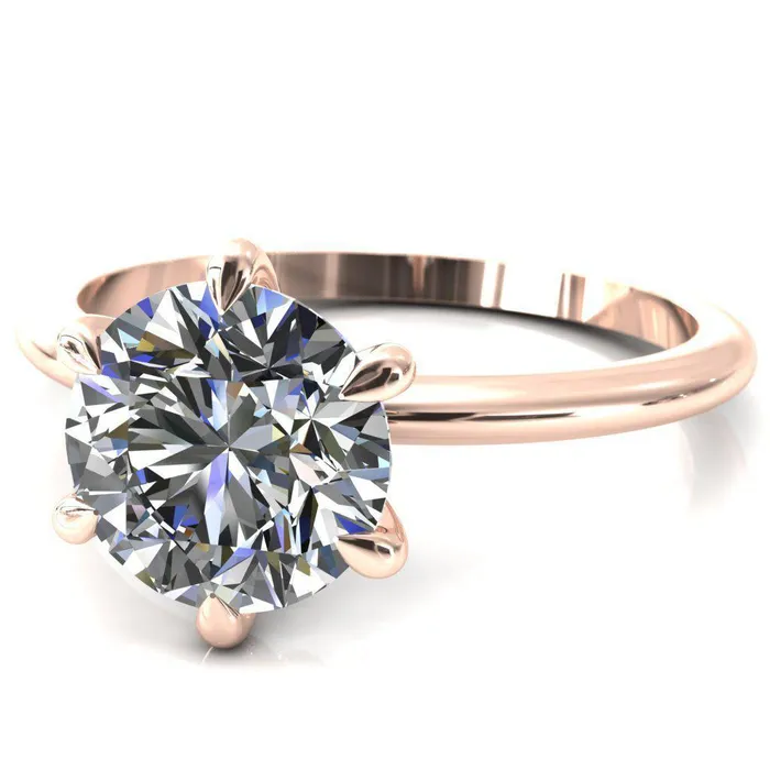 Gracey Round Center Stone 6Claw Prong Engagement Ring Fire Brilliance Rings