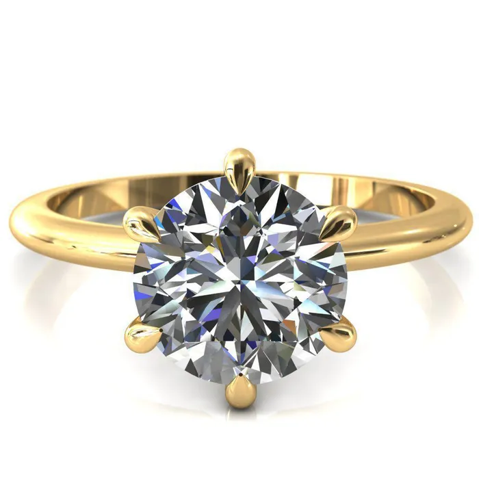 Gracey Round Center Stone 6Claw Prong Engagement Ring Fire Brilliance Rings
