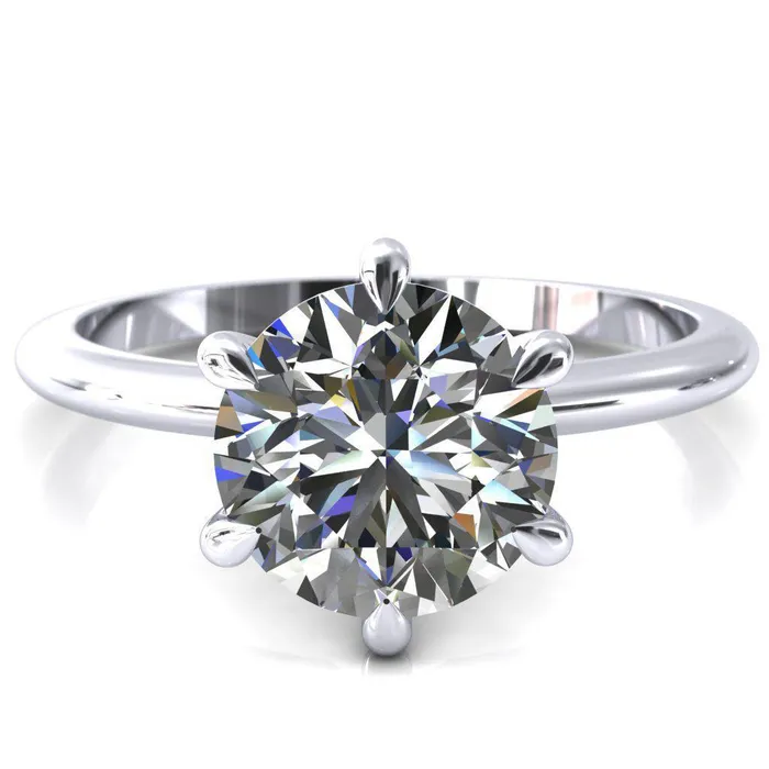 Gracey Round Center Stone 6Claw Prong Engagement Ring Fire Brilliance Rings
