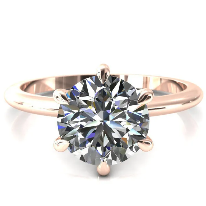 Gracey Round Center Stone 6Claw Prong Engagement Ring Fire Brilliance Rings