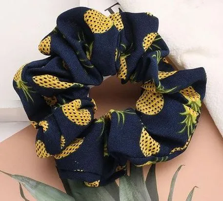 H380 Navy Blue Pineapple Hair Scrunchie 01 Rings