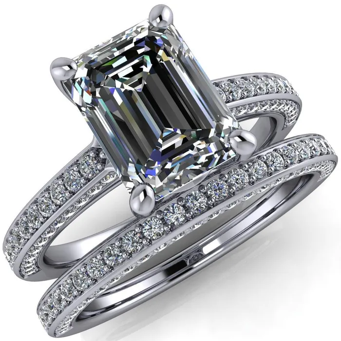 Harmon Emerald Center Stone 4 Prong Diamond Shank Engagement Ring Fire Brilliance Rings