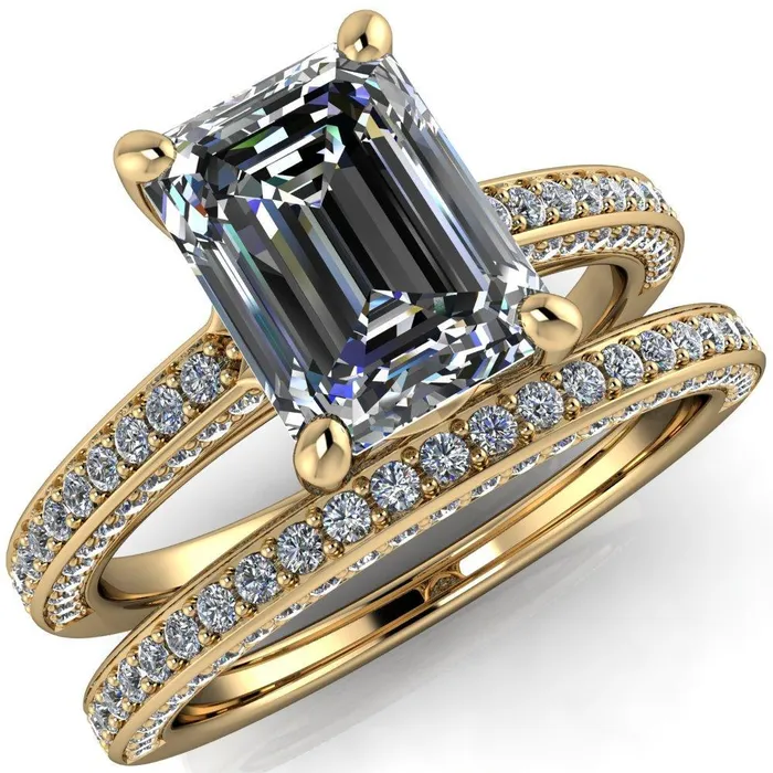 Harmon Emerald Center Stone 4 Prong Diamond Shank Engagement Ring Fire Brilliance Rings