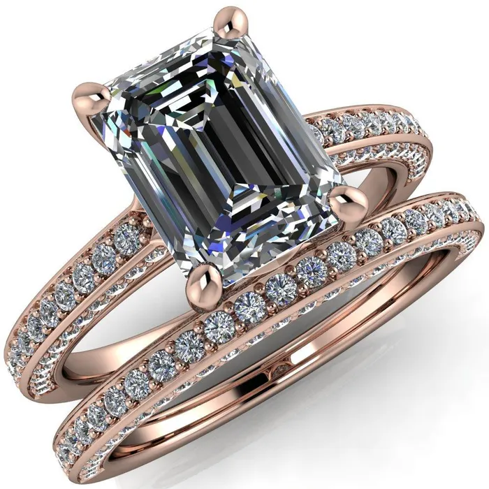 Harmon Emerald Center Stone 4 Prong Diamond Shank Engagement Ring Fire Brilliance Rings