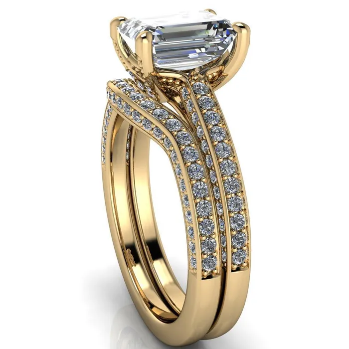 Harmon Emerald Center Stone 4 Prong Diamond Shank Engagement Ring Fire Brilliance Rings