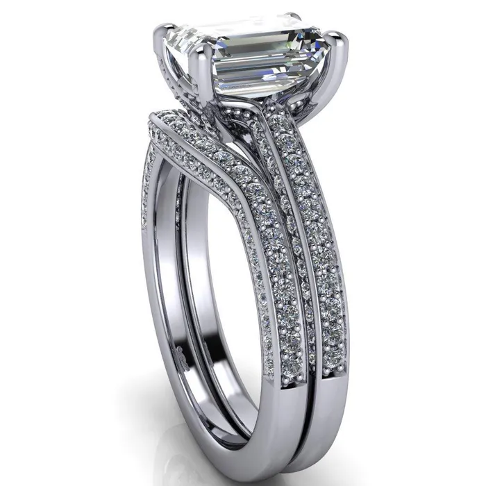 Harmon Emerald Center Stone 4 Prong Diamond Shank Engagement Ring Fire Brilliance Rings