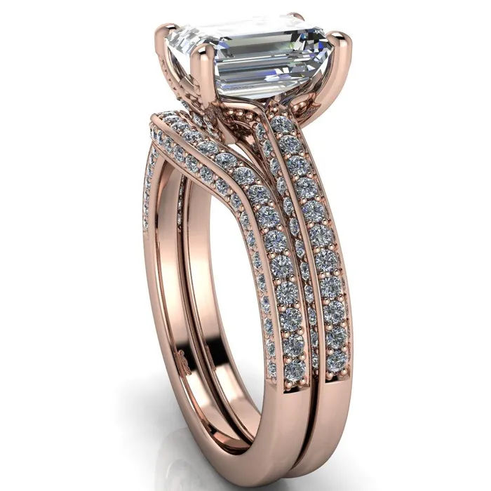 Harmon Emerald Center Stone 4 Prong Diamond Shank Engagement Ring Fire Brilliance Rings