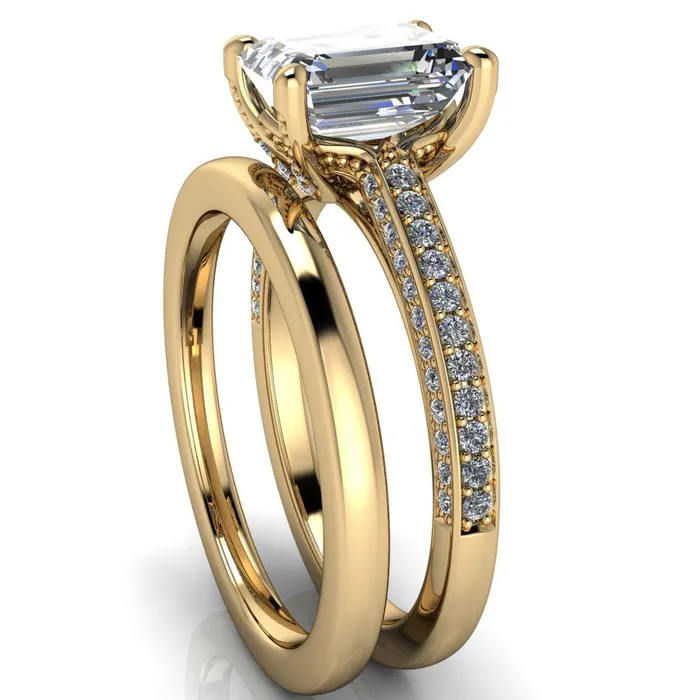Harmon Emerald Center Stone 4 Prong Diamond Shank Engagement Ring Fire Brilliance Rings