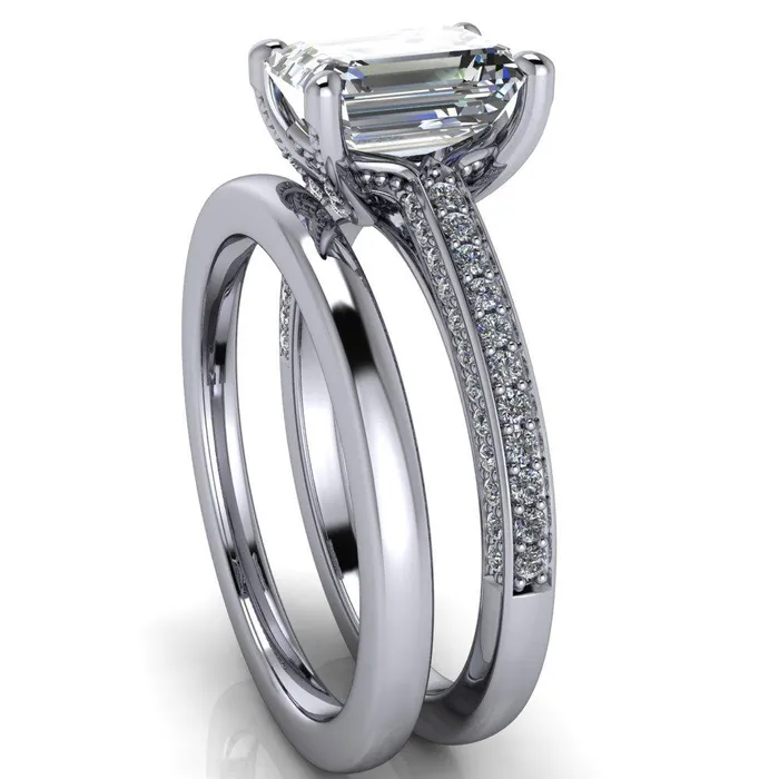 Harmon Emerald Center Stone 4 Prong Diamond Shank Engagement Ring Fire Brilliance Rings
