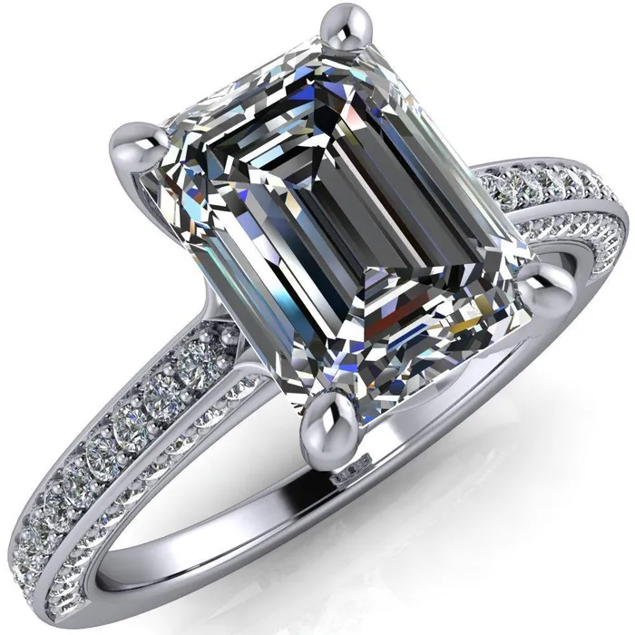 Harmon Emerald Center Stone 4 Prong Diamond Shank Engagement Ring Fire Brilliance Rings