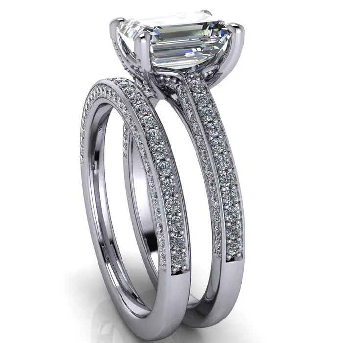 Harmon Emerald Center Stone 4 Prong Diamond Shank Engagement Ring Fire Brilliance Rings