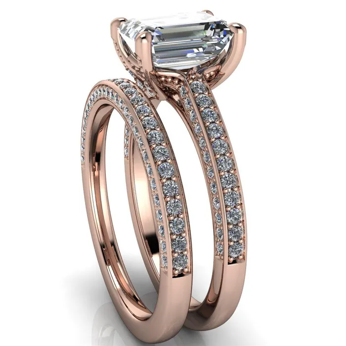 Harmon Emerald Center Stone 4 Prong Diamond Shank Engagement Ring Fire Brilliance Rings