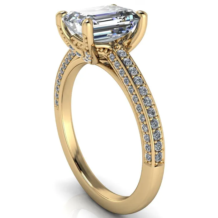 Harmon Emerald Center Stone 4 Prong Diamond Shank Engagement Ring Fire Brilliance Rings