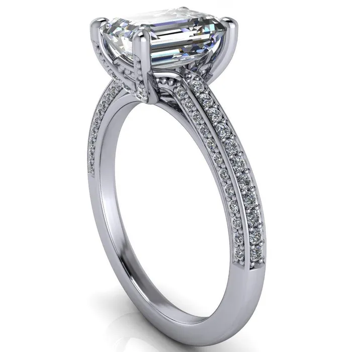 Harmon Emerald Center Stone 4 Prong Diamond Shank Engagement Ring Fire Brilliance Rings
