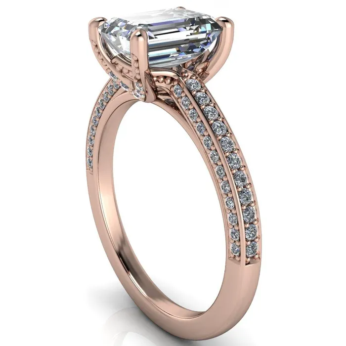 Harmon Emerald Center Stone 4 Prong Diamond Shank Engagement Ring Fire Brilliance Rings