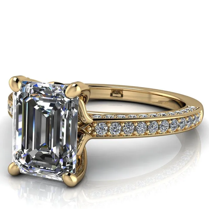 Harmon Emerald Center Stone 4 Prong Diamond Shank Engagement Ring Fire Brilliance Rings
