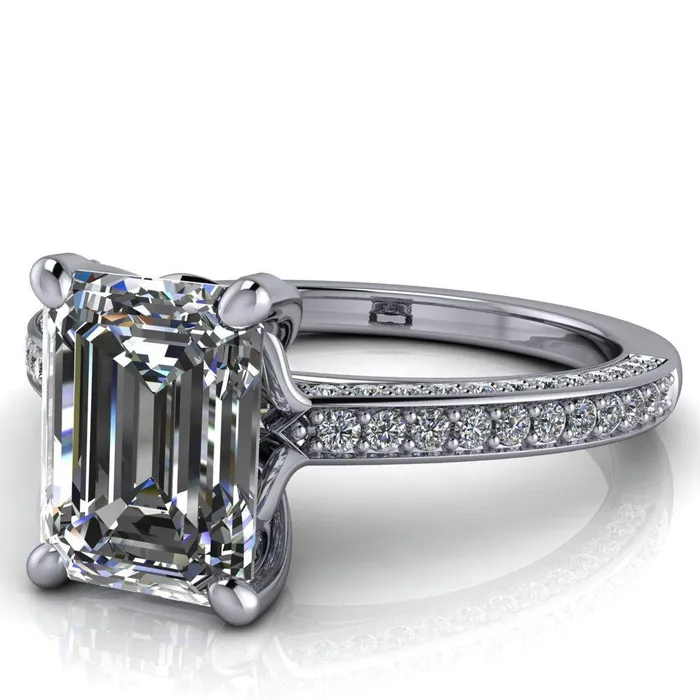 Harmon Emerald Center Stone 4 Prong Diamond Shank Engagement Ring Fire Brilliance Rings