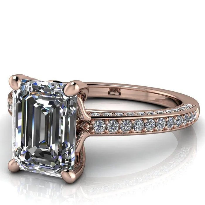 Harmon Emerald Center Stone 4 Prong Diamond Shank Engagement Ring Fire Brilliance Rings