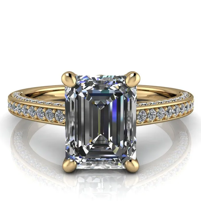 Harmon Emerald Center Stone 4 Prong Diamond Shank Engagement Ring Fire Brilliance Rings