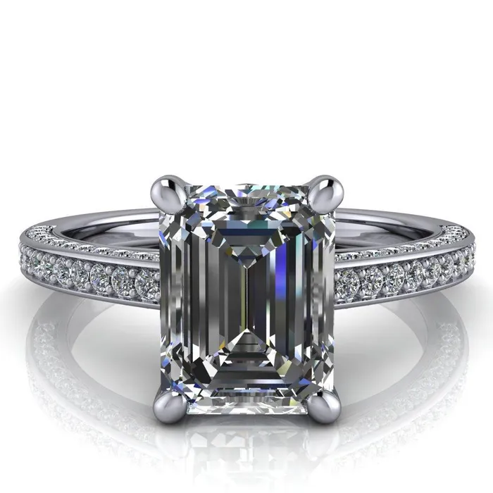 Harmon Emerald Center Stone 4 Prong Diamond Shank Engagement Ring Fire Brilliance Rings