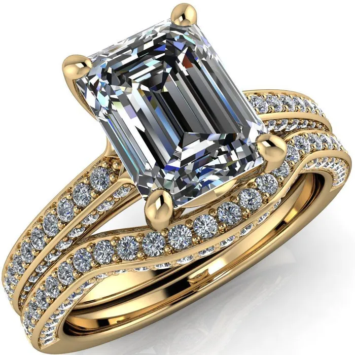 Harmon Emerald Center Stone 4 Prong Diamond Shank Engagement Ring Fire Brilliance Rings