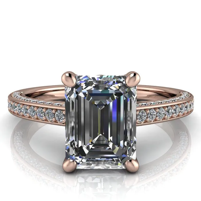 Harmon Emerald Center Stone 4 Prong Diamond Shank Engagement Ring Fire Brilliance Rings