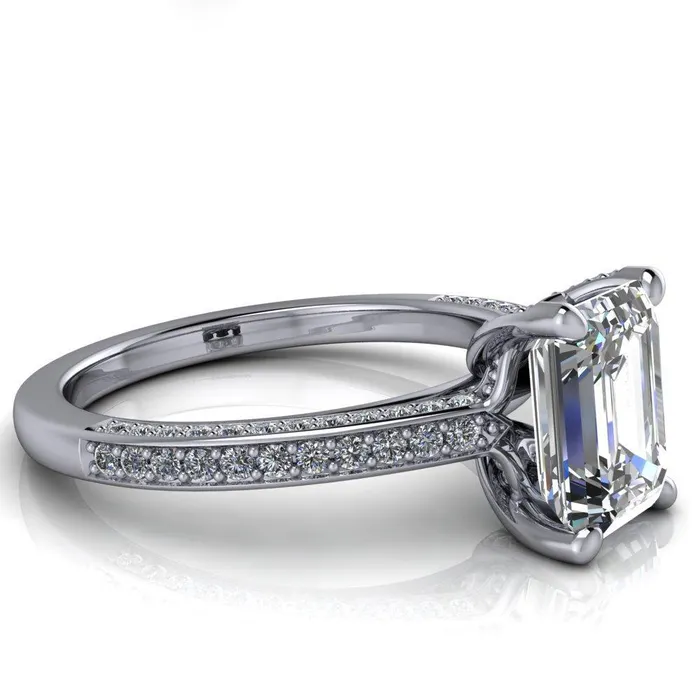Harmon Emerald Center Stone 4 Prong Diamond Shank Engagement Ring Fire Brilliance Rings