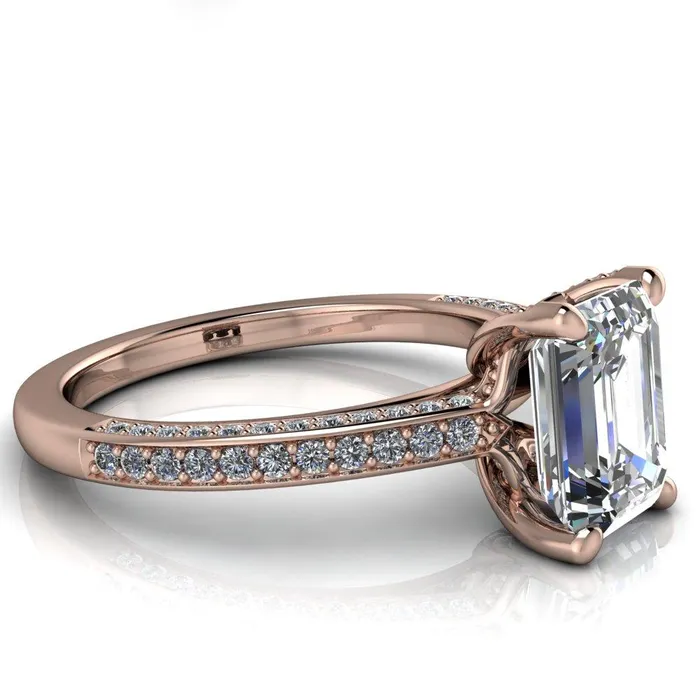 Harmon Emerald Center Stone 4 Prong Diamond Shank Engagement Ring Fire Brilliance Rings