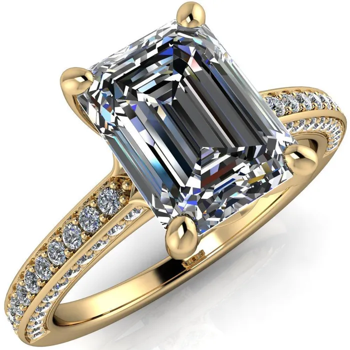Harmon Emerald Center Stone 4 Prong Diamond Shank Engagement Ring Fire Brilliance Rings