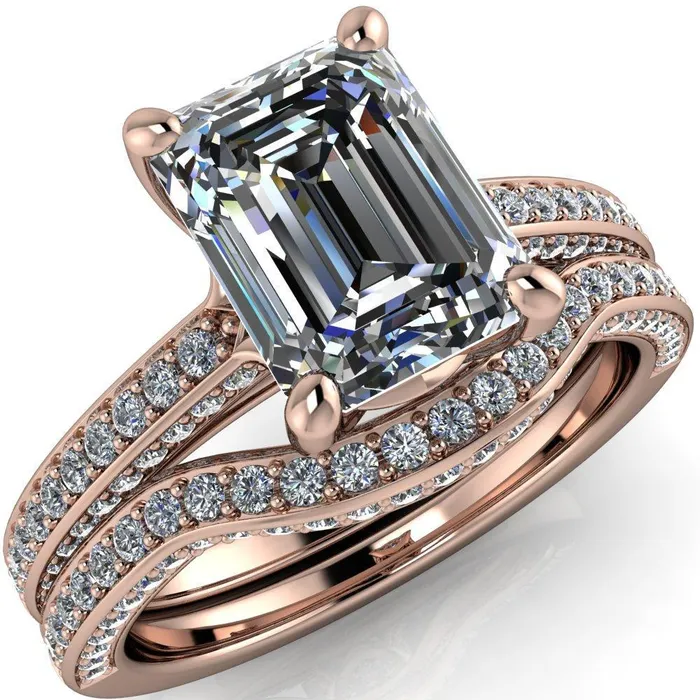 Harmon Emerald Center Stone 4 Prong Diamond Shank Engagement Ring Fire Brilliance Rings