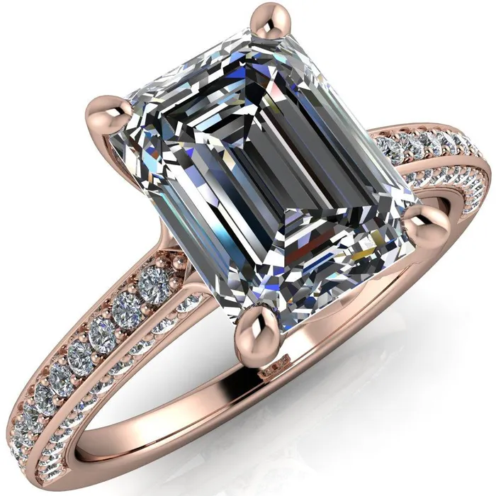 Harmon Emerald Center Stone 4 Prong Diamond Shank Engagement Ring Fire Brilliance Rings