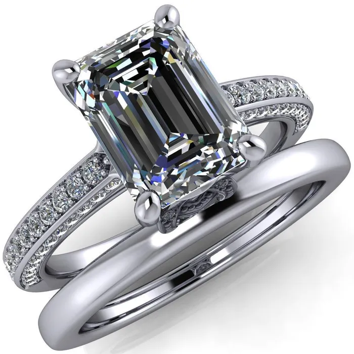 Harmon Emerald Center Stone 4 Prong Diamond Shank Engagement Ring Fire Brilliance Rings