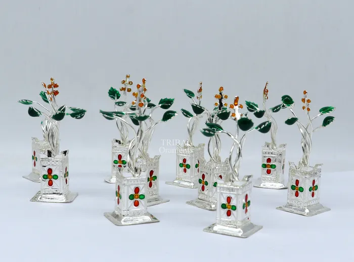 Holy Basil rosary 925 sterling silver handmade mini plant tulsi plant for puja temple article silver tulasi plant pooja article su711 TRIBAL ORNAMENTS Rings