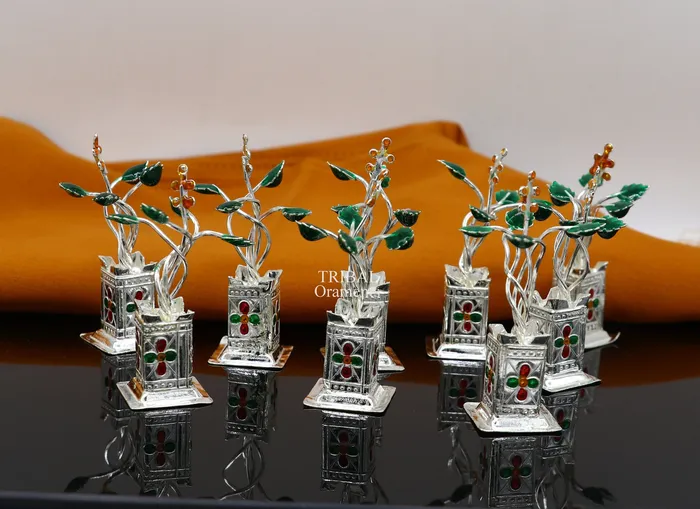Holy Basil rosary 925 sterling silver handmade mini plant tulsi plant for puja temple article silver tulasi plant pooja article su711 TRIBAL ORNAMENTS Rings