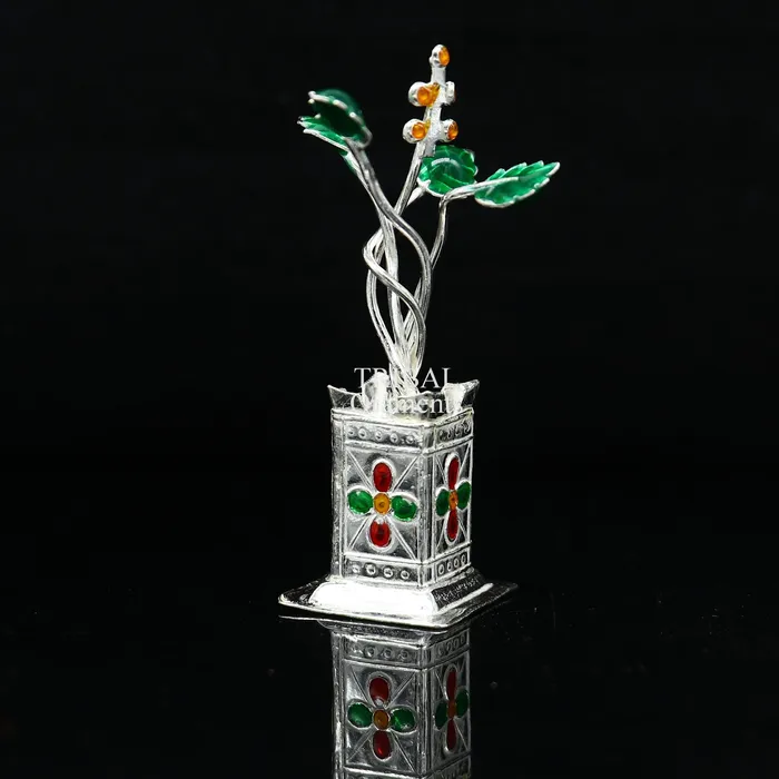 Holy Basil rosary 925 sterling silver handmade mini plant tulsi plant for puja temple article silver tulasi plant pooja article su711 TRIBAL ORNAMENTS Rings