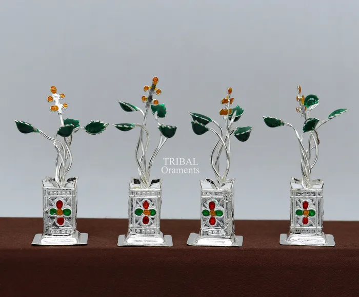 Holy Basil rosary 925 sterling silver handmade mini plant tulsi plant for puja temple article silver tulasi plant pooja article su711 TRIBAL ORNAMENTS Rings