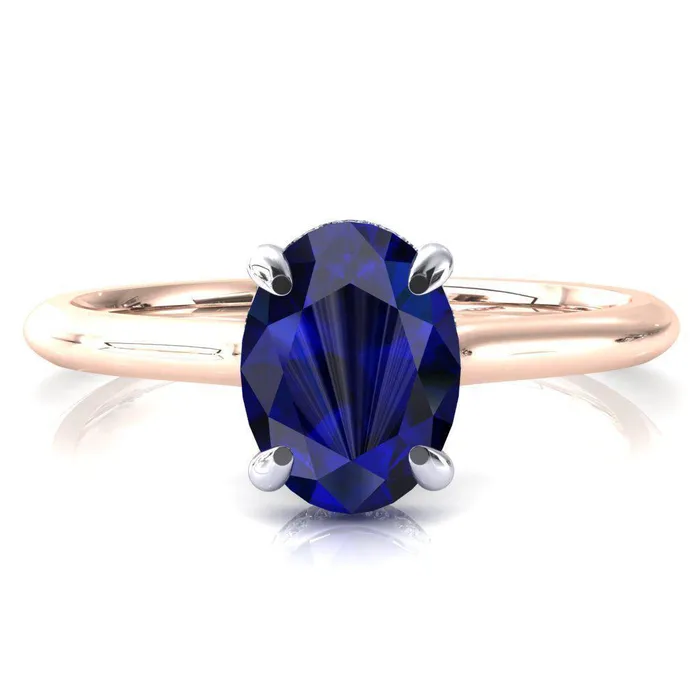 Janey Oval Blue Sapphire 4 Prongs Claw Floating Halo Inverted Cathedral Ring Fire Brilliance Rings Janey Oval Blue Sapphire 4 Prongs Claw Floating Halo Inverted Cathedral Ring Fire Brilliance Rings