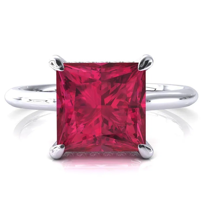 Janey Princess Ruby 4 Prongs Claw Floating Halo Inverted Cathedral Ring Fire Brilliance Rings Janey Princess Ruby 4 Prongs Claw Floating Halo Inverted Cathedral Ring Fire Brilliance Rings