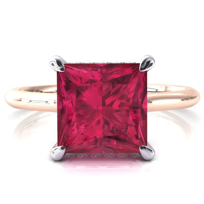 Janey Princess Ruby 4 Prongs Claw Floating Halo Inverted Cathedral Ring Fire Brilliance Rings