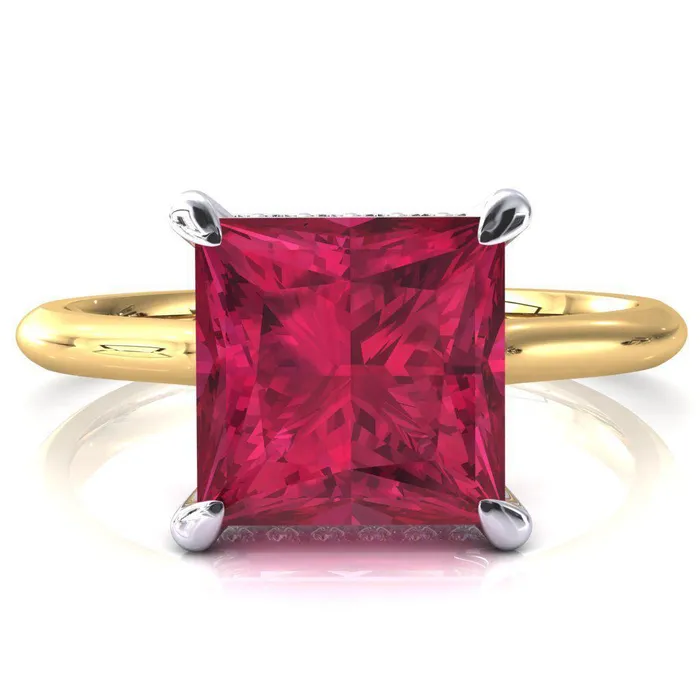Janey Princess Ruby 4 Prongs Claw Floating Halo Inverted Cathedral Ring Fire Brilliance Rings