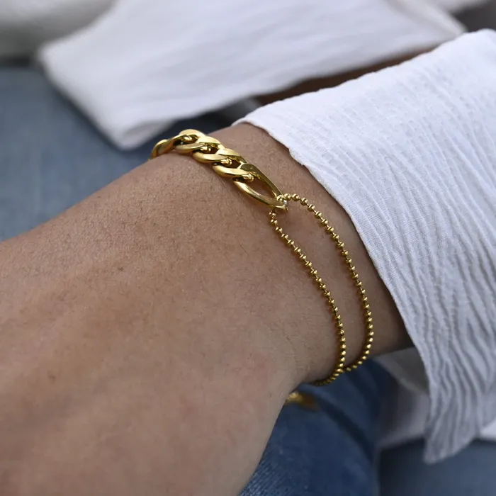 Jewelvers Bracelets 18K GoldFilled Figaro Beaded Bracelet Jewelvers Bracelets 18K GoldFilled Figaro Beaded Bracelet