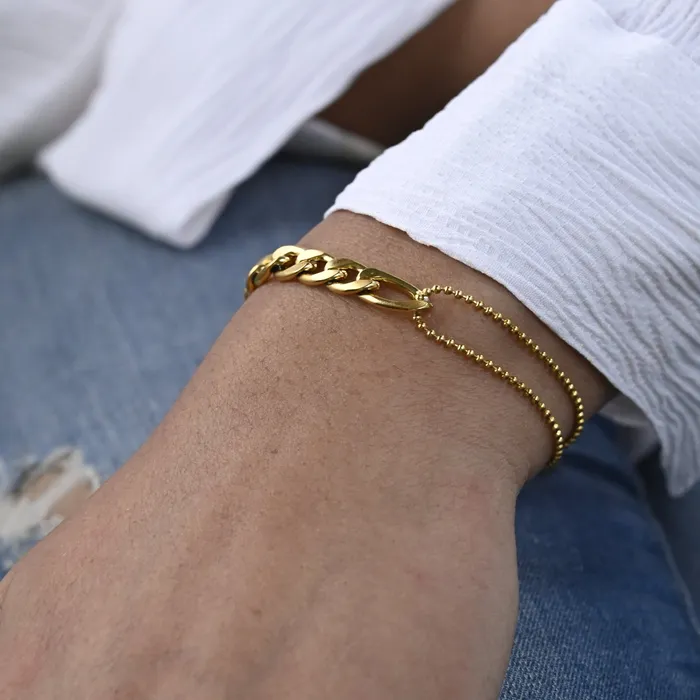 Jewelvers Bracelets 18K GoldFilled Figaro Beaded Bracelet Jewelvers Bracelets 18K GoldFilled Figaro Beaded Bracelet